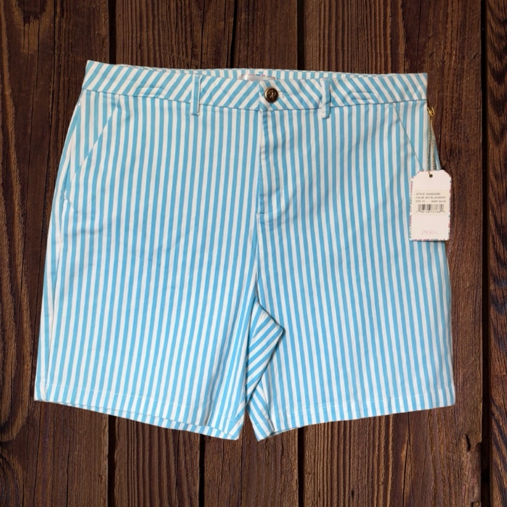 Stella Parker Striped Blue & White Cotton Shorts